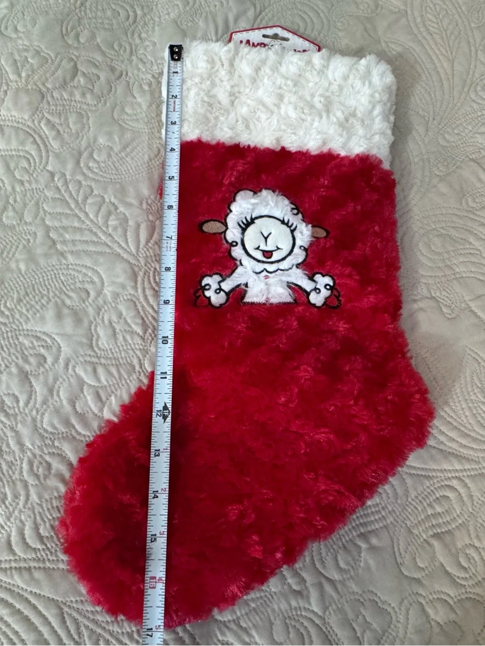 Multipet Lamb Chop Dog Toy Christmas Stocking Red White Fuzzy Plush 17